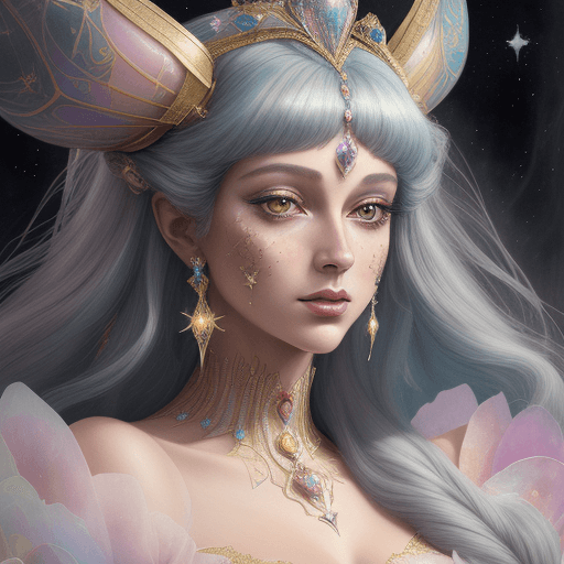 AI generated: Masterpiece close-up illustration of her highness the Intergalactic princess Iikhy the fair, unique ...