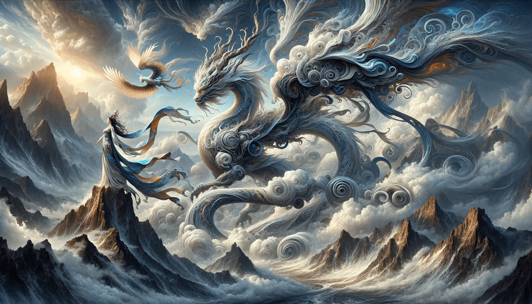 AI generated: Create a hyper-maximalist, detailed cinematic painting in an air-bender theme. The scene depicts a m...