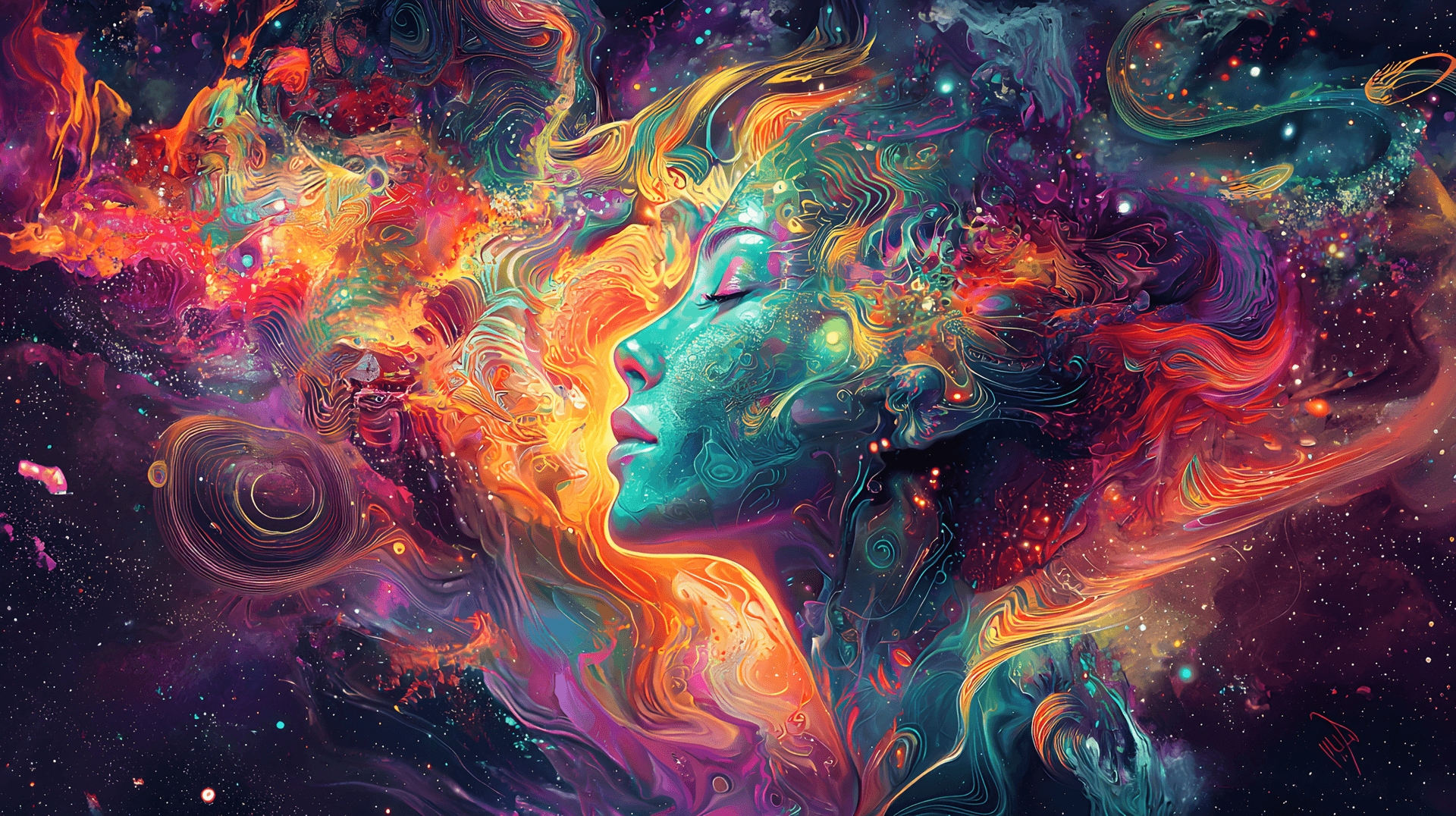 AI generated: A vibrant and kaleidoscopic depiction of a person immersed in a transcendent psychedelic experience....