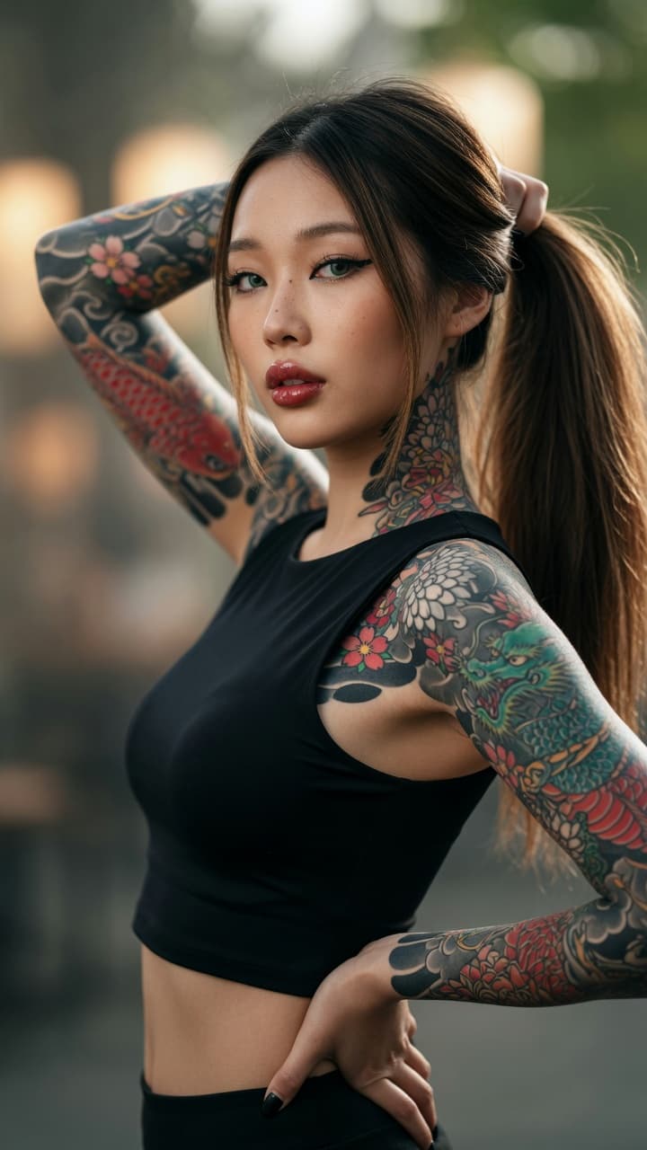 AI generated: Ultra-realistic photograph of a stunning young East Asian woman with flawless skin and intricate, co...