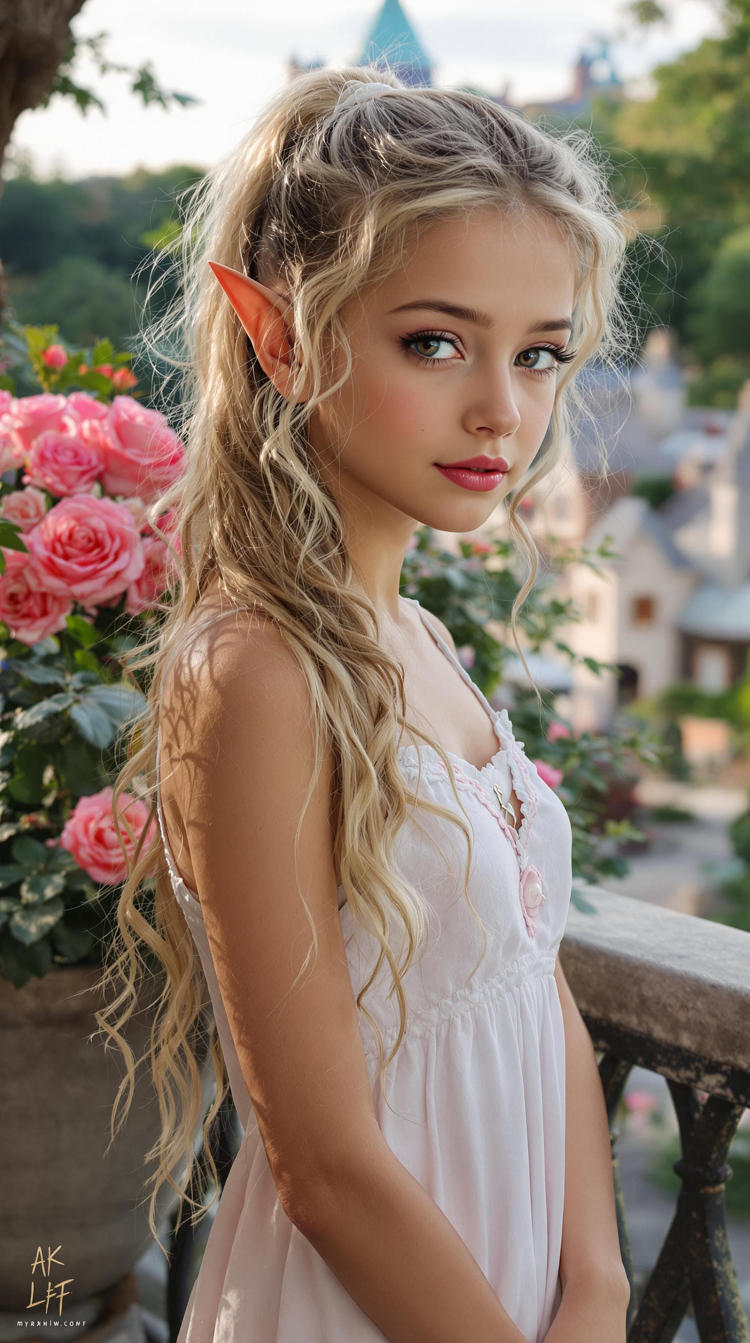 AI generated: a professional photo of a exceptionally beautiful girl in the world (age 9), nine year old) short ea...