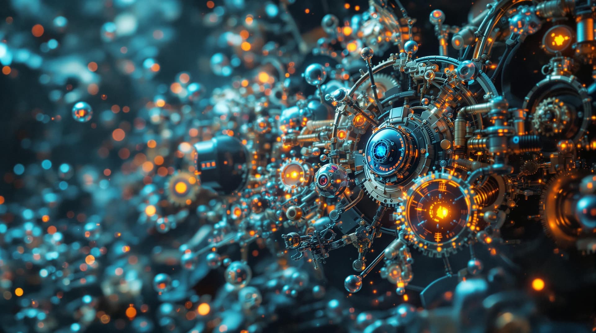 AI generated: multiple steampunks being teleported to the future, in   collums of glowing  translucent  micro mole...
