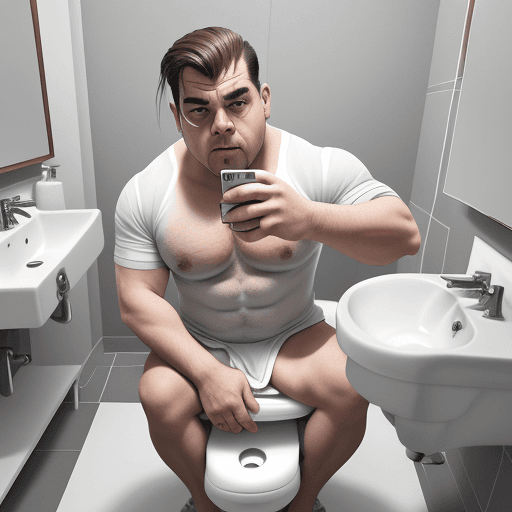 AI generated: fantastic english bulldog gray and white color, in the bathroom on the bidet, While sitting on the b...