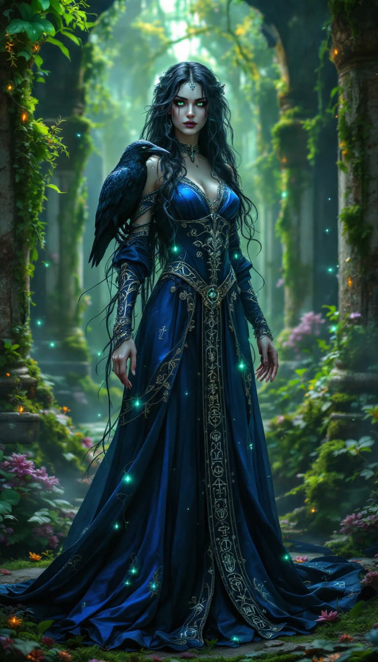 AI generated: An ultra-realistic, full-body portrait of a captivating sorceress woman, radiating an aura of enigma...