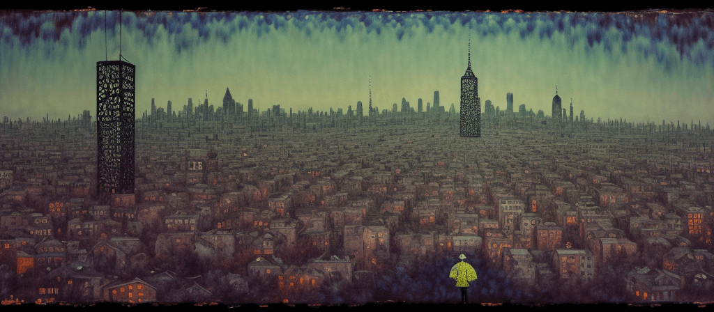 AI generated: horror landscapes and cityscapes impressionistic ist art style folk art in an impressionistic style ...