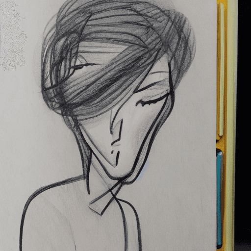 AI generated: drawing of a beautiful woman in a portrait sketchbook, in the style of dynamic expressionist style, ...