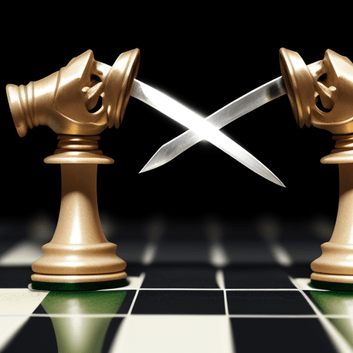 AI generated: Photo of a chess pieces fighting with swords