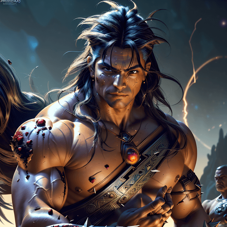 AI generated: the most strongest powerful warrior in the universe, cosmic, epic, muscular, olive smooth tan skin, ...