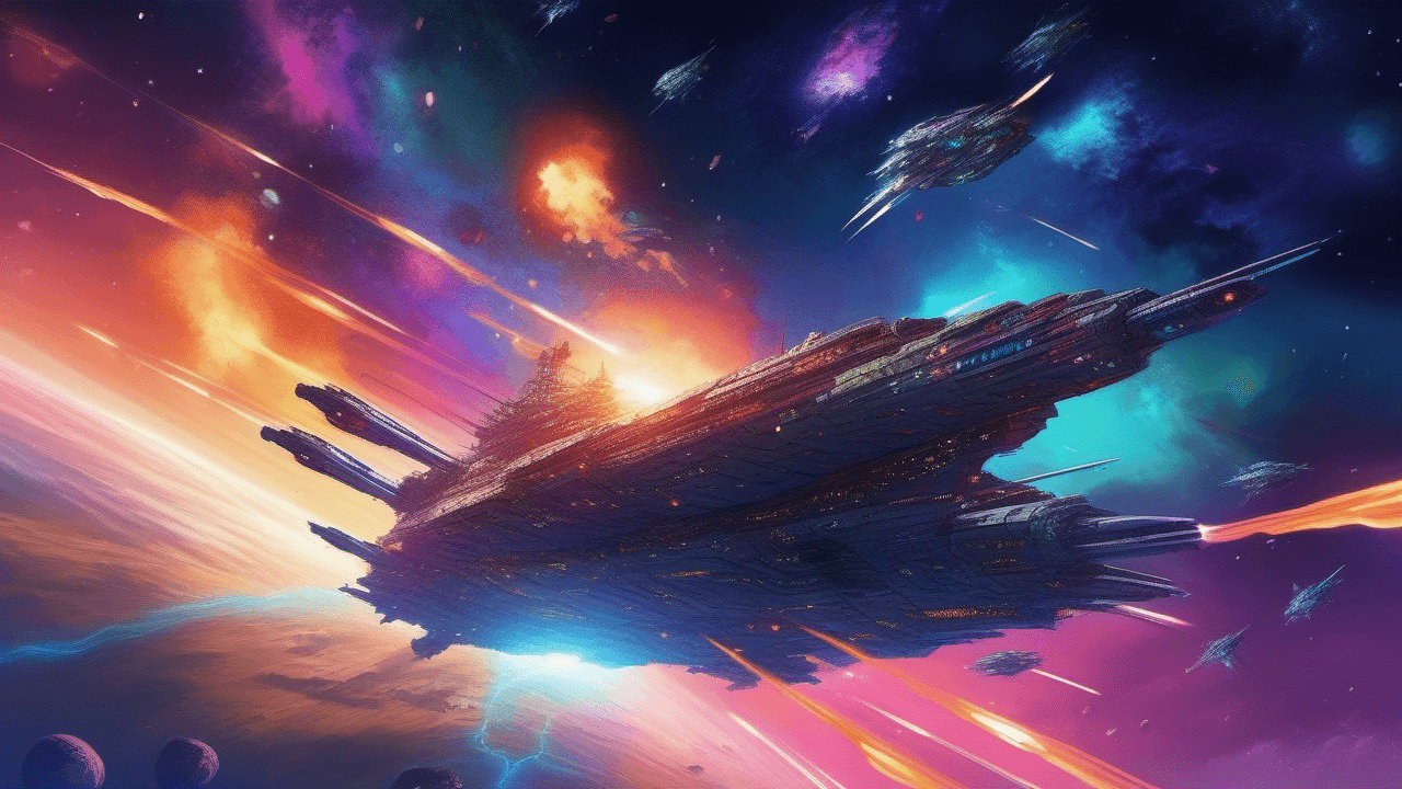 AI generated: anime artwork In the vast expanse of space, a drop-shaped battleship with a very smooth surface coll...
