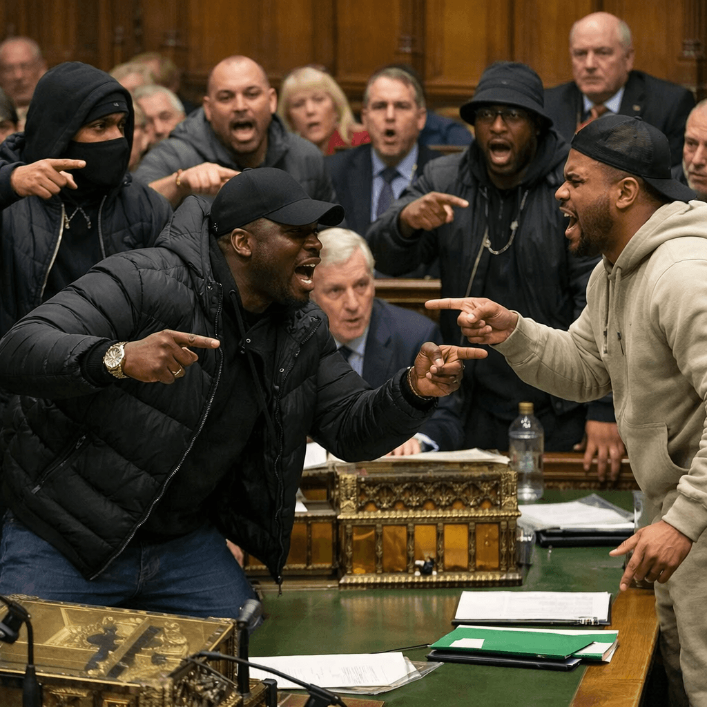 AI generated: Mandem in the parliament  aguing
