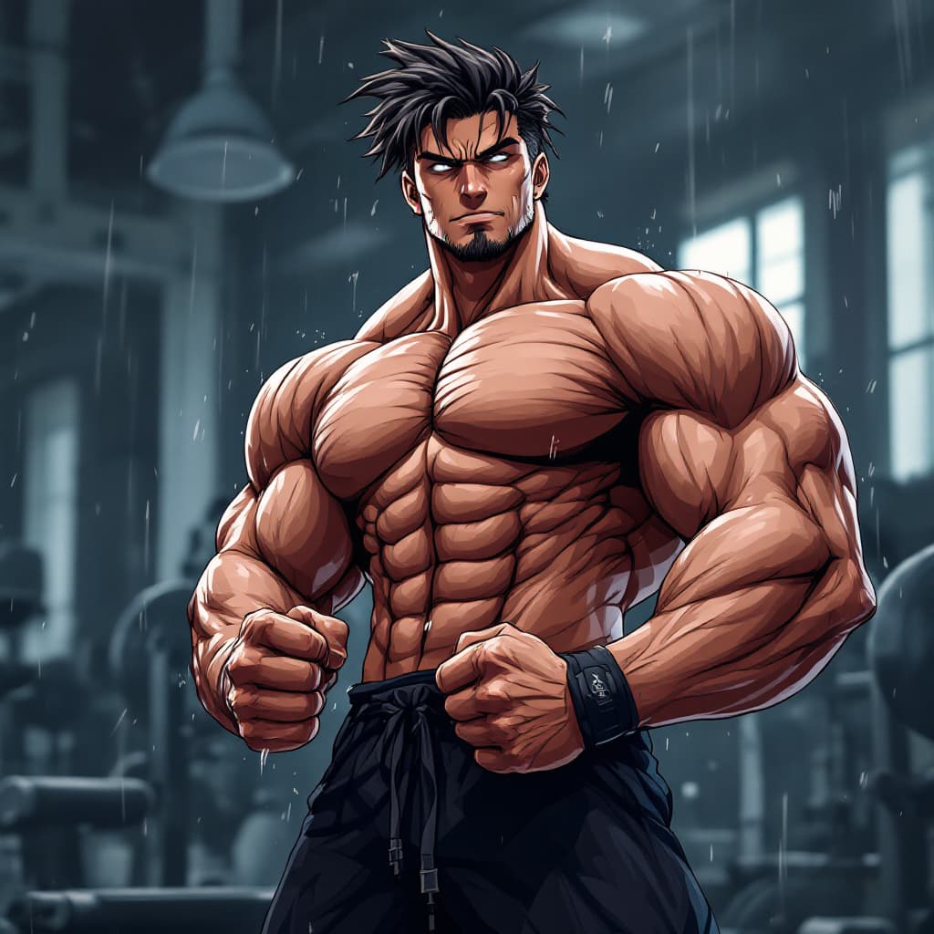 AI generated: Prompt(muscular male), (bara), (hyper detailed muscles), sweat, gym background, ultra HD, 8K, master...