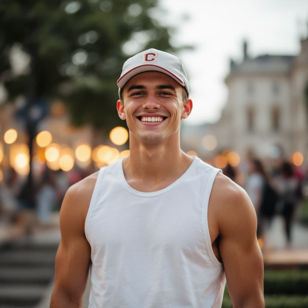 AI generated: College guy in a white tank top