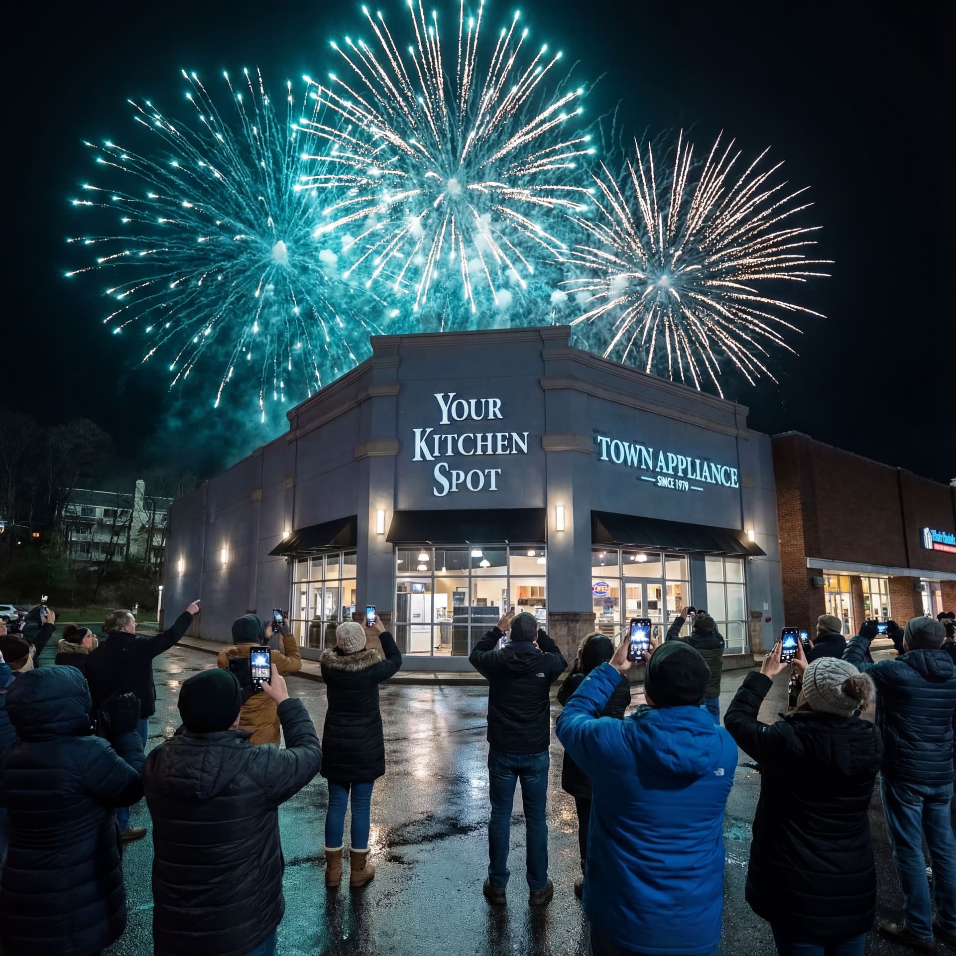 AI generated: Create into a night scene. Show people gathered dressed win winter jackets they point to the sky som...