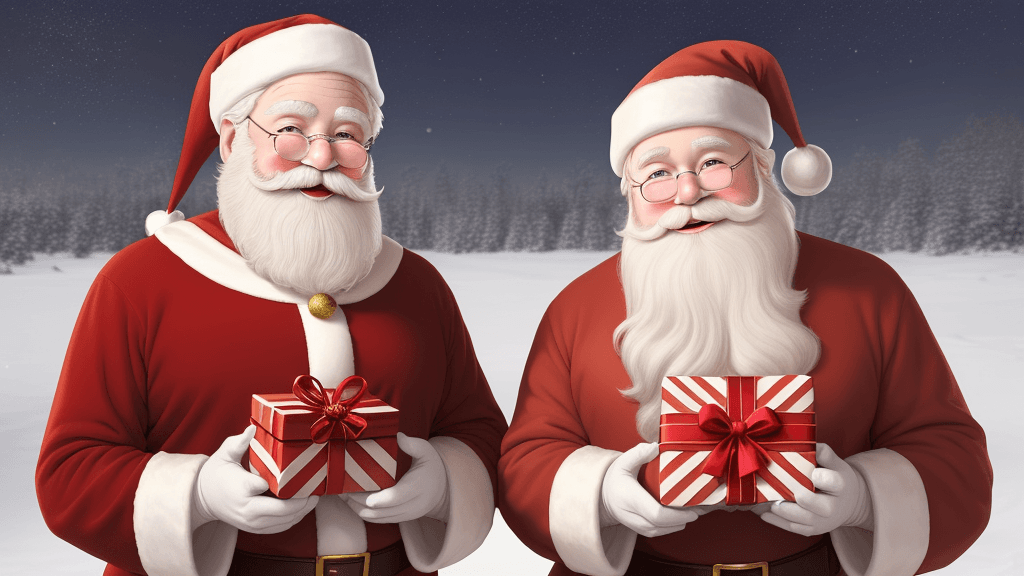 AI generated: In this charming image, Santa Claus stands with his trademark cheery smile and rosy cheeks, holding ...