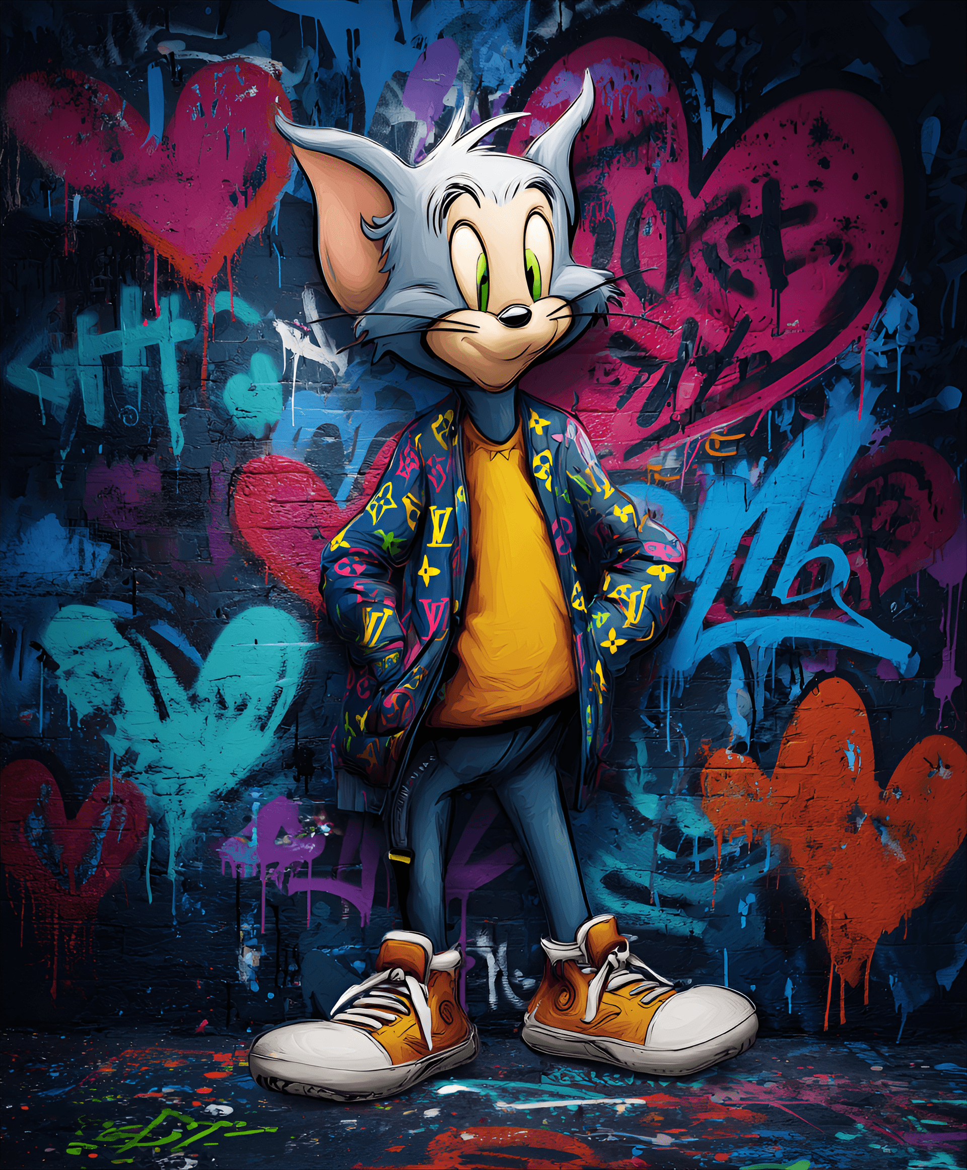 AI generated: A very stylish and colorful cartoon illustration of the character Scrooge Tom  in made of colorful g...