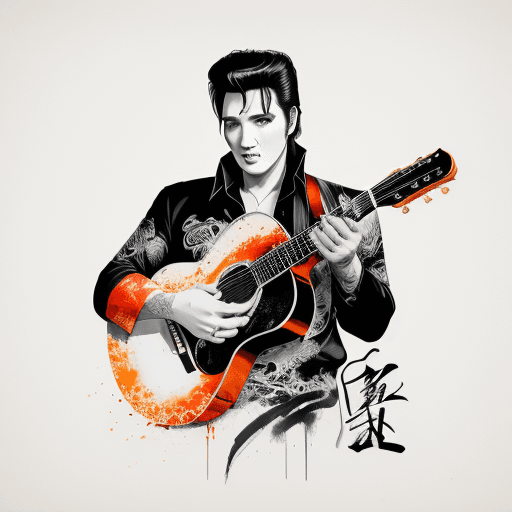 AI generated: 
Elvis Presley music artist, ink artistic conception, with typography elements, abstract, complement...