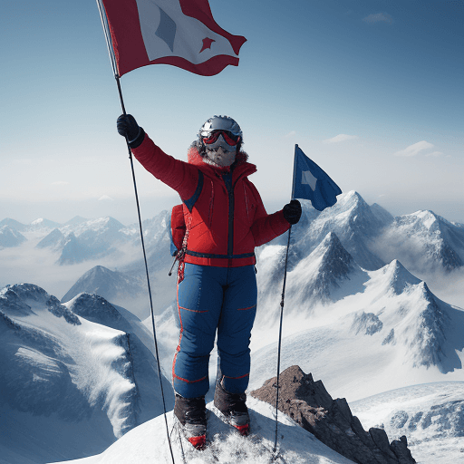 AI generated: 
A figure standing triumphantly on the summit of Mount Blanc. The figure is dressed in full alpine g...
