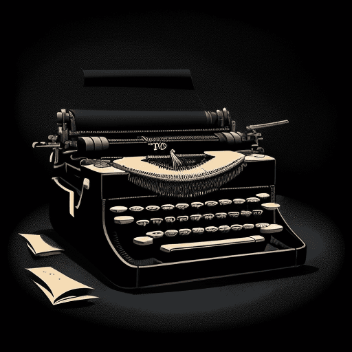 AI generated: illustration typewriter that is also a gun, shooting, black background, poor light, mystery atmosphe...