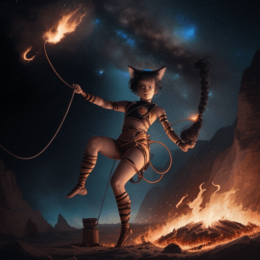 AI generated: cinematic portrait of a young beautiful and cute female with a monkey's tail, small kitty ears and c...