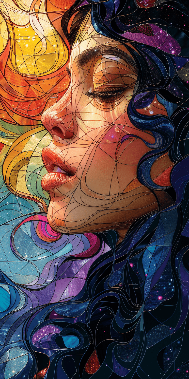 AI generated: A beautiful woman with hair made of iridescent plastic, in the style of James Jean and Moebius, high...