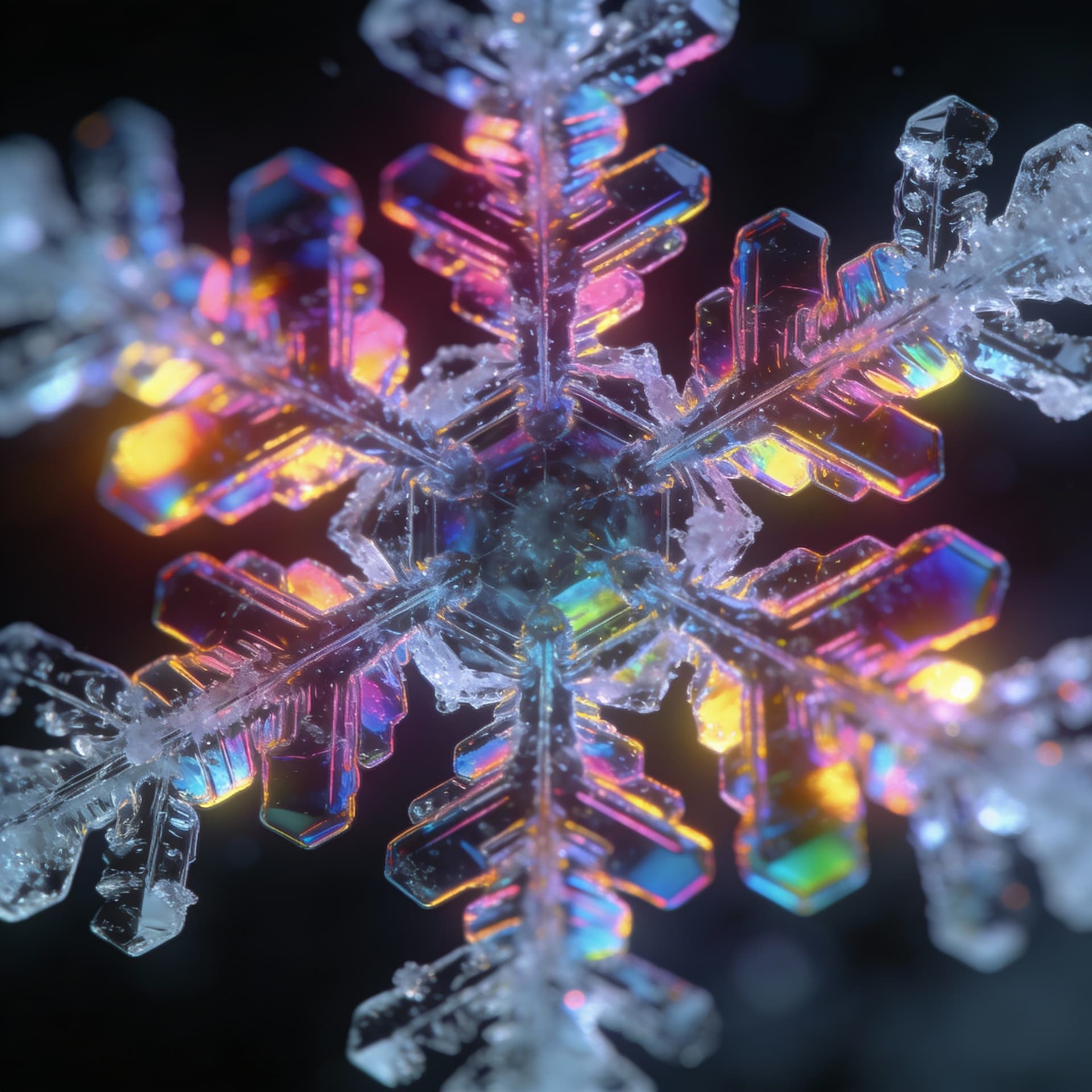 AI generated: snowflake under a microscope, artistic macro view, abstract crystalline geometry, symmetrical patter...