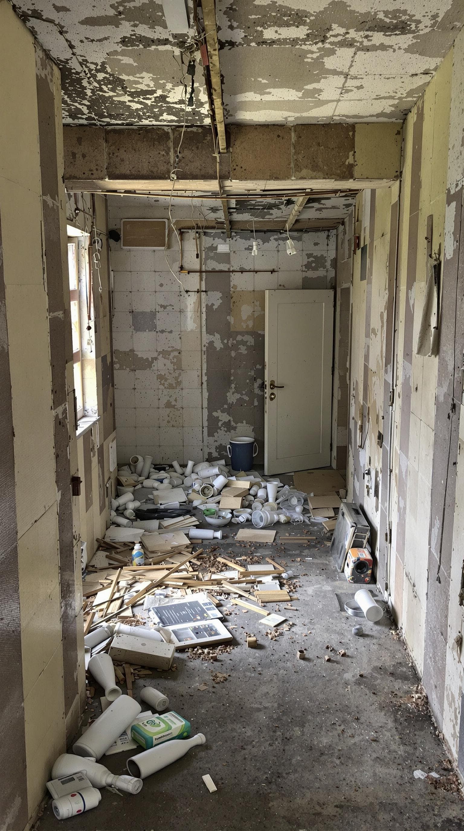 AI generated: un cuarto  en una casa de chernobyl  llena de mascaras de gas
