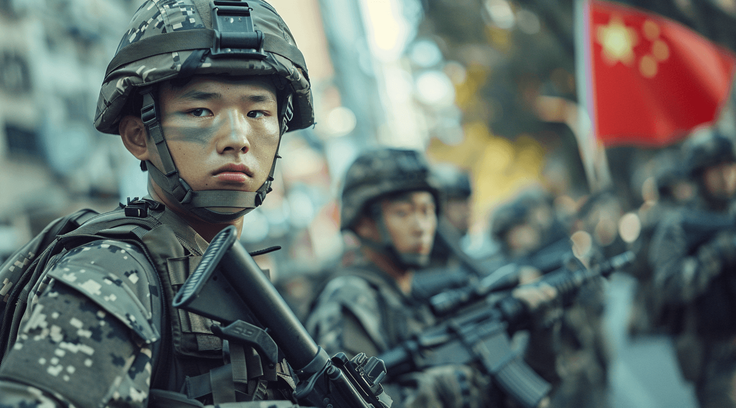 AI generated: A highly detailed editorial photo of Chinese soldiers from Unit 61398, and uniforms of the Chinese P...