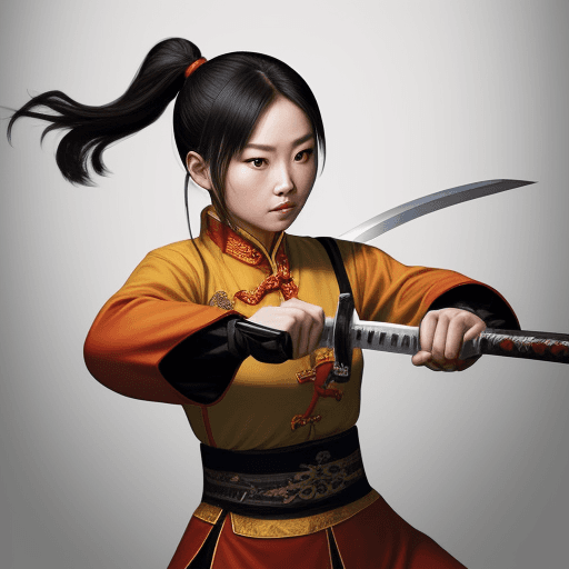 AI generated: An chinese female fighter using sword as weapon in a battle ready pose