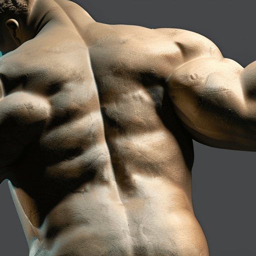 AI generated: stoic greek statue with very muscular body in profile, strong arms, style hercules, cinematic, 8k, d...