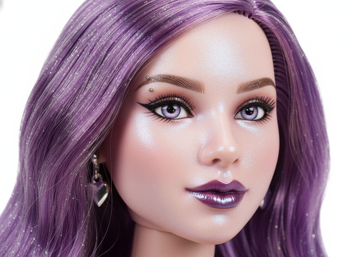 AI generated: A hyper-stylized 3D vinyl doll head, independently like a collectible vinyl figure, no neck. Focus t...