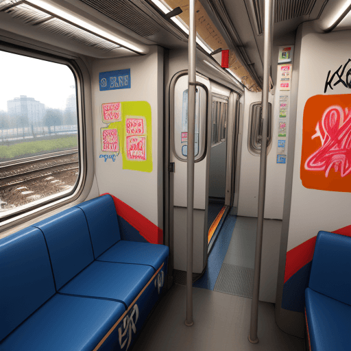 AI generated: Graffiti on a berlin s-bahn train in skintones and with pimples, showing the letters "AKNE"