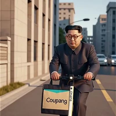 AI generated video: 북한김정은 쿠팡 배달 기사원  배달중