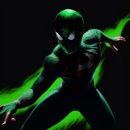 AI generated: DONALD GLOVER IN A GREEN AND BLACK SPIDER-MAN COSTUME