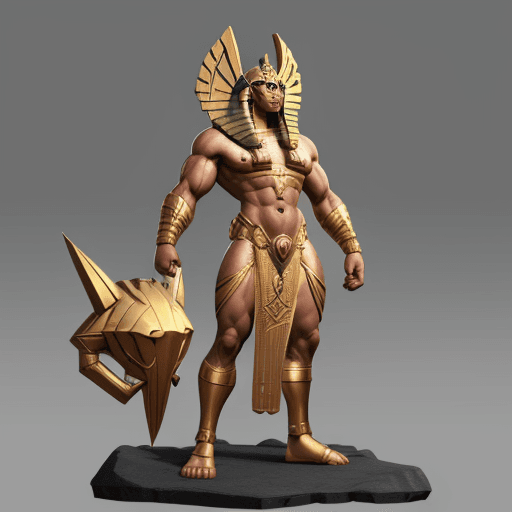 AI generated: Sphinx with a Muscles and Pharaonic costume, game character, concept art, 8k, unreal engine --ar 9:1...