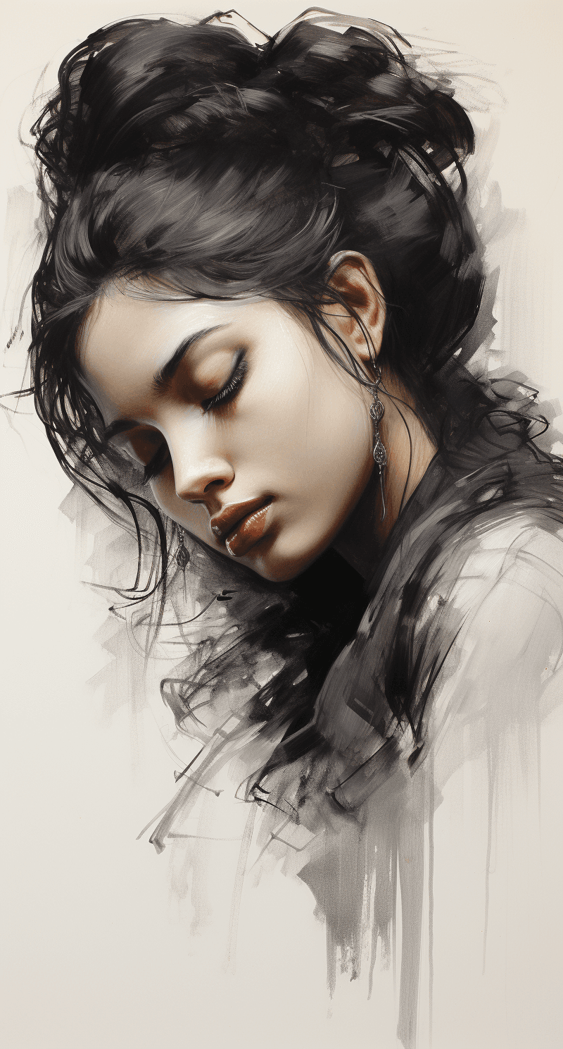 AI generated: simple pencil sketch of a geisha by Odilon Redon, drawing, face only, noticeable charcoal marks, whi...