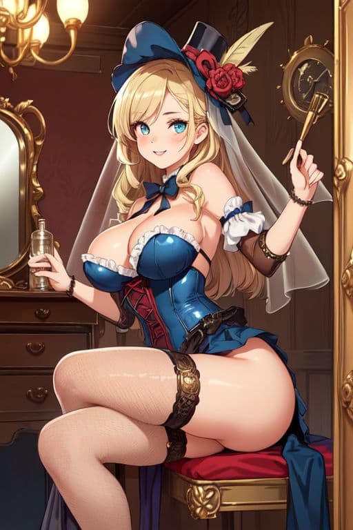 AI generated: (((adorable, cute, kawaii)), The woman:

She is sitting on a Victorian bed,
She is wearing a rich...