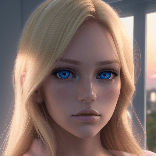 AI generated: A selfie portrait of a beautiful blond girl, dark blonde hair ((chanel style)) with pink highligts. ...