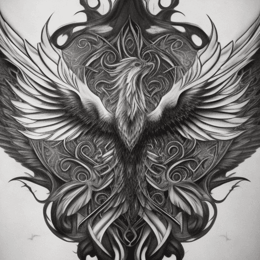 AI generated: proud realistic phoenix, with head held high on the side, reborn from flames and ashes,style draw da...