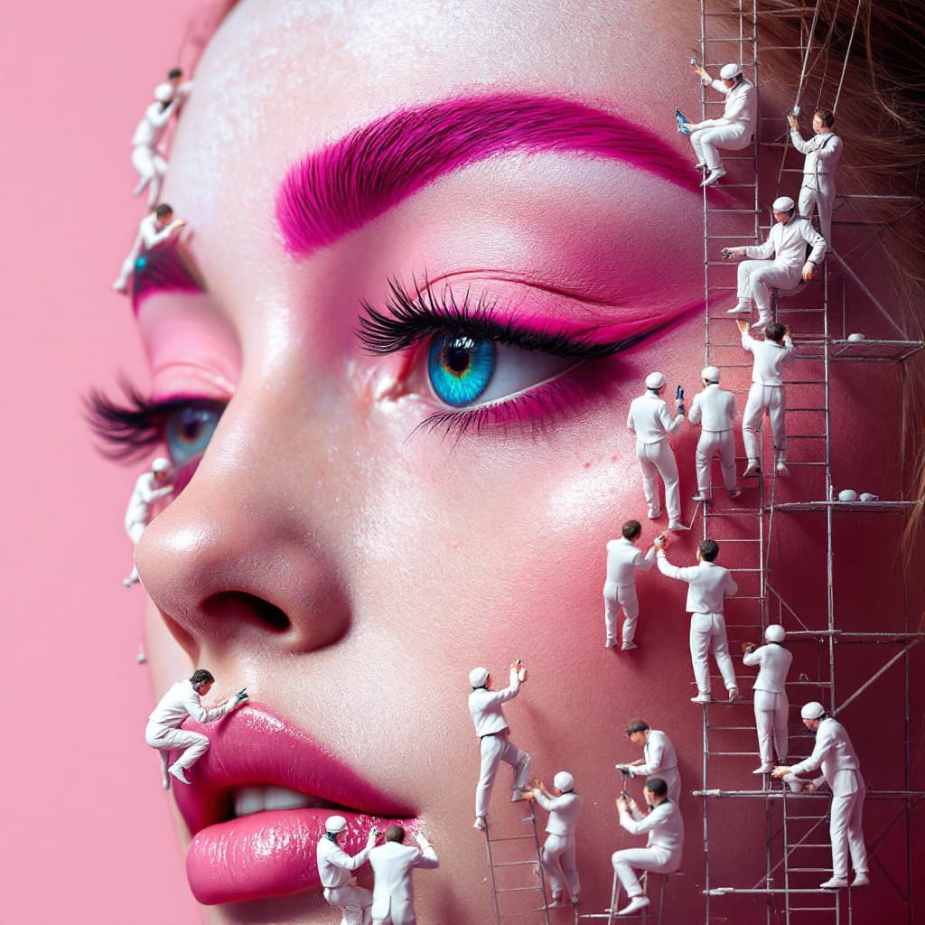 AI generated: Create a Real Eye of a Model Face - A real photo of numerous tiny people, reminiscent of midgets, pe...