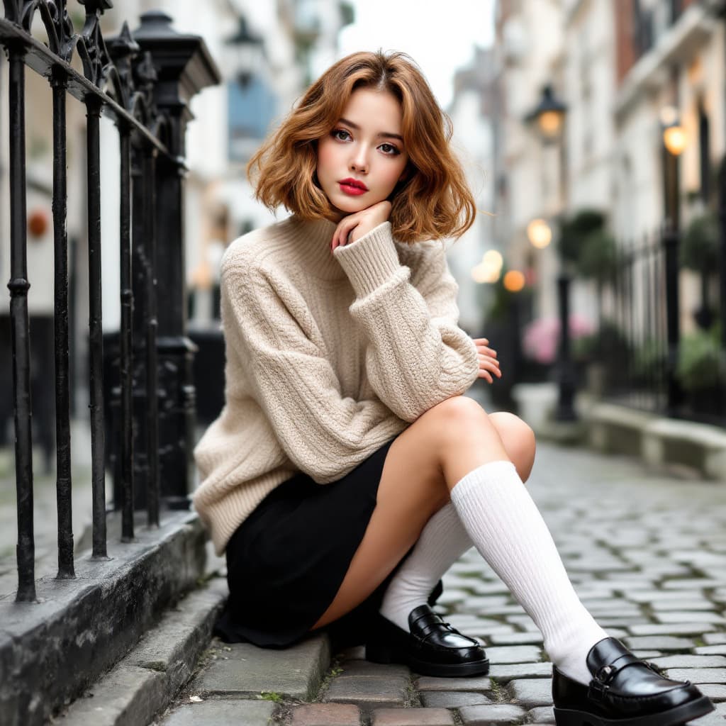 AI generated: Japanese woman,20 year old female with blond curlswoman with chestnut-colored hair is styled in a bl...