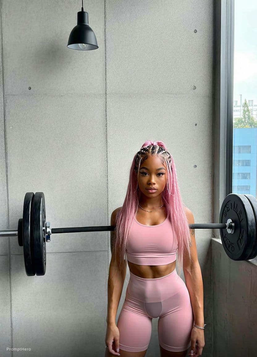 AI generated: Make her fitted girl , full body wearing a gym tight suit and standing straight as attention pose wi...