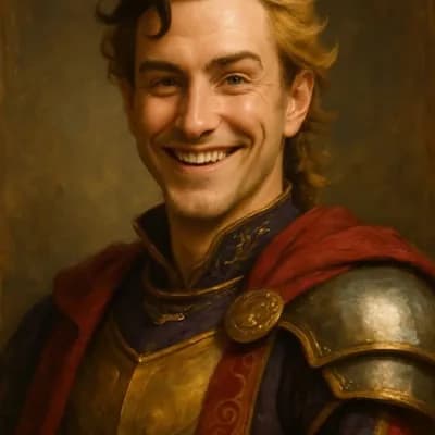 AI generated video: a handsome and smug knight socializing at a medieval party, dancing his way to met the queen