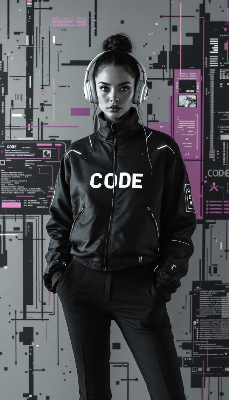 AI generated: A powerfully realistic portrait of an innovative European woman. She stands resolutely in front of a...