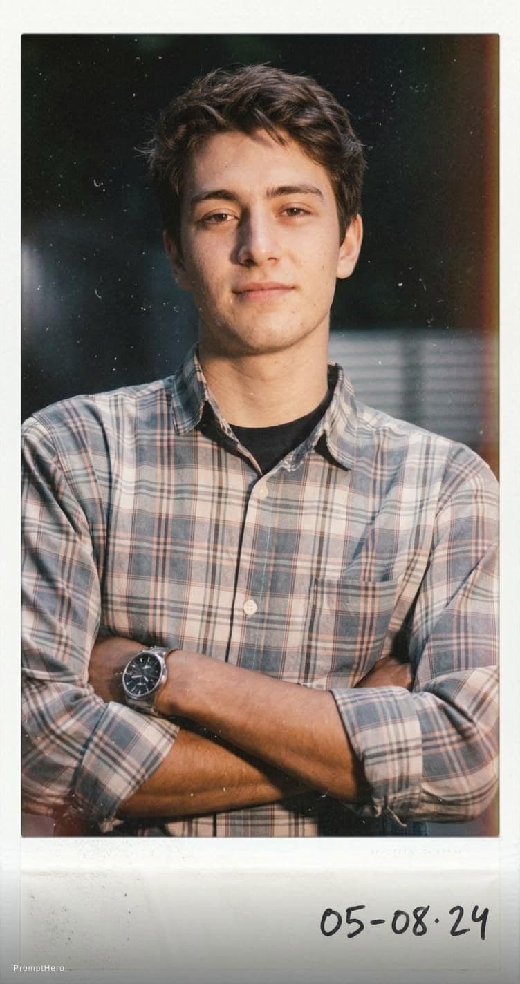 AI generated: An avropoid boy, 18-21 years old, brown hair, high-quality photo portrait, shot on a Polaroid camera...