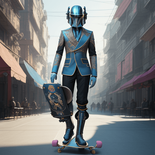 AI generated: Fabulous style, Pushkin Alexander Sergeevich, standing on a skateboard, with overhead headphones on ...