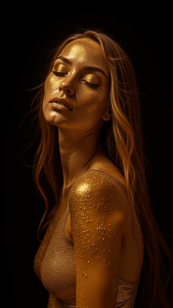 AI generated: This image is a highly stylized, 8k photograph featuring a woman with her face turned to the right, ...