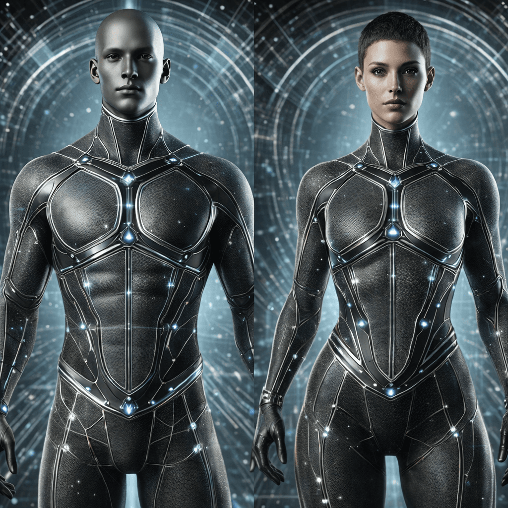 AI generated: The first reference image is my Allumic Outer suit, worn by the space crew. The second reference ima...