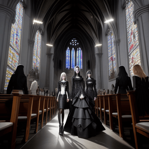 AI generated: fashion week in a gothic church with models