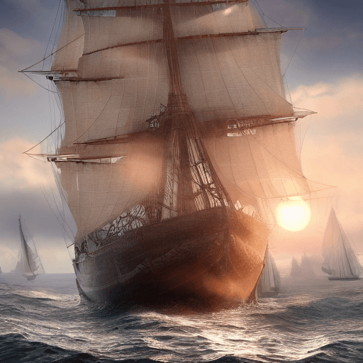 AI generated: Photo of a ultra realistic sailing ship, dramatic light, pale sunrise, cinematic lighting, battered,...