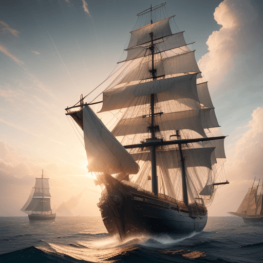 AI generated: Photo of a ultra realistic sailing ship, dramatic light, pale sunrise, cinematic lighting, battered,...